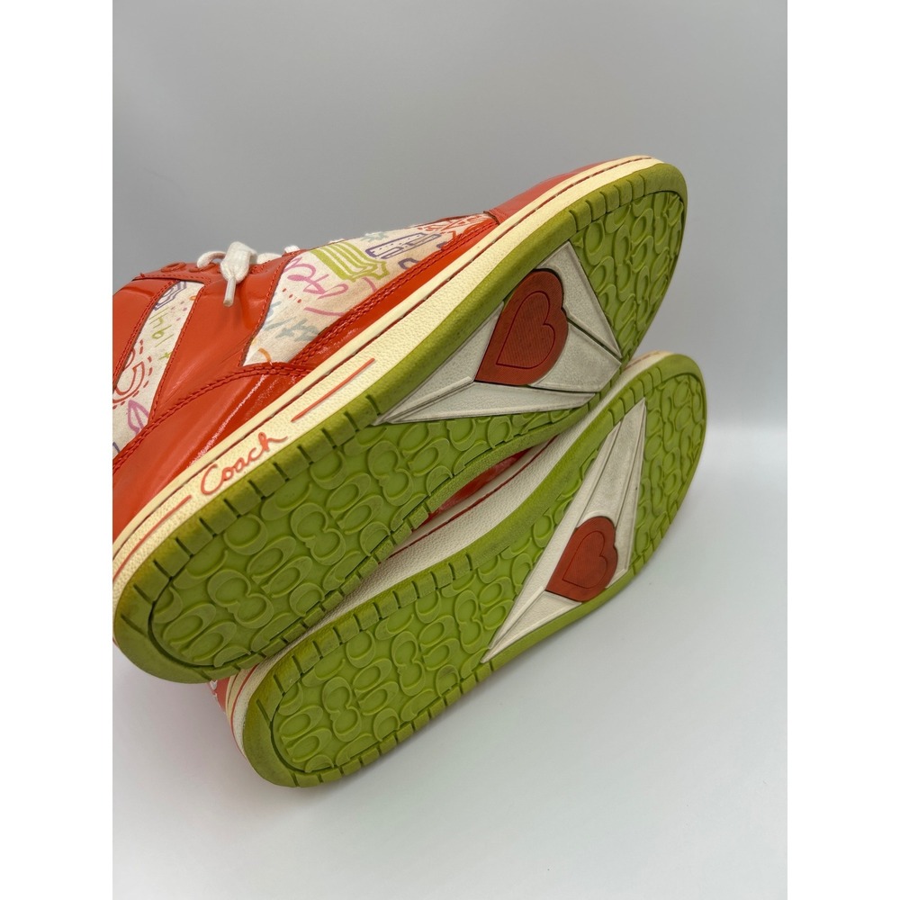 Coach Norra Orange Patent Leather Graffiti Doodle High Top Sneakers Q388 9.5M - Picture 7 of 8